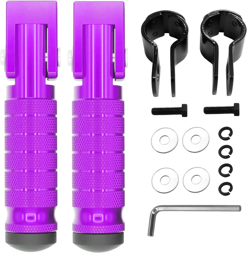 VUOZIP M8 Anti-Skid CNC Universal Motorcycle Foot Pegs Degree Foldable Footpegs Footrest,Upgrade Passenger Pedal For Mini Bike Dirt Pit Bike Electric Car Motorbike Honda Suzuki Yamaha Kawasaki (Purple) - Image 1